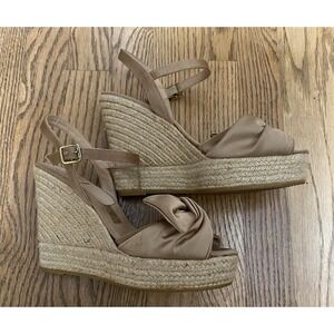 Kanna High Wedge Beige Knotted Bow Ankle Strap Size 40 US 9.5